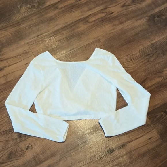 Declose Sheer White Cross Over V Neck Layered Warm Up Top A29 - Picture 5 of 5